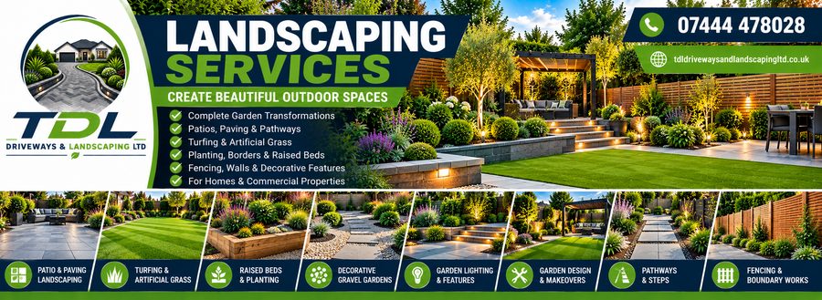 TDL landscaping services: patios, raised beds, gravel gardens, lighting, steps and fencing