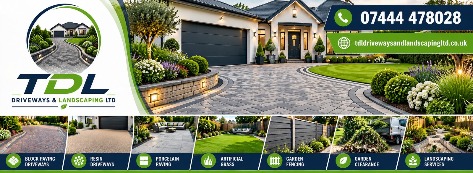 TDL Driveways & Landscaping Ltd: block paving, resin driveways, porcelain paving, artificial grass, garden fencing, garden clearance and landscaping