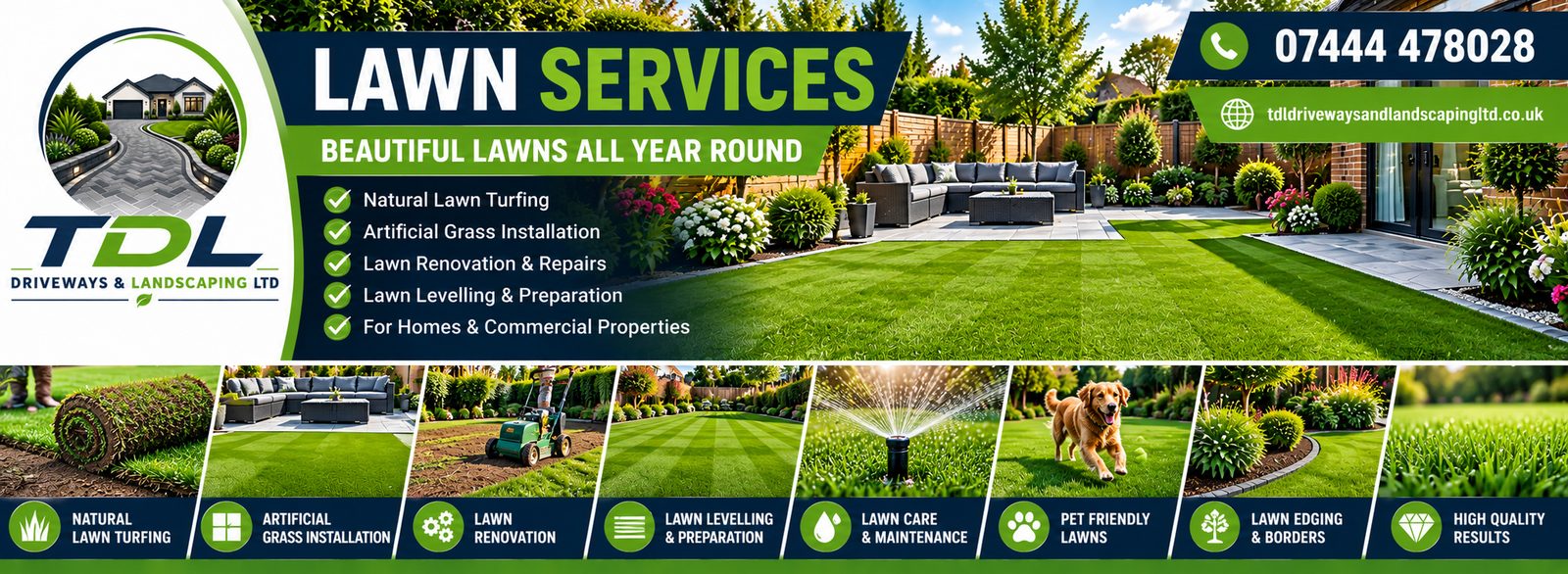 TDL Lawn Services: natural lawn turfing, artificial grass installation, lawn renovation, levelling and care