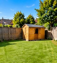 Cleared garden with fresh lawn after clearance
